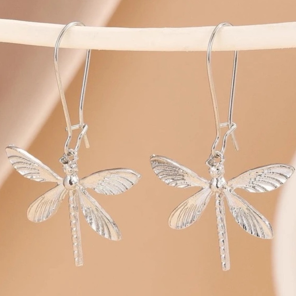Silver Dragonfly Dangle Earrings